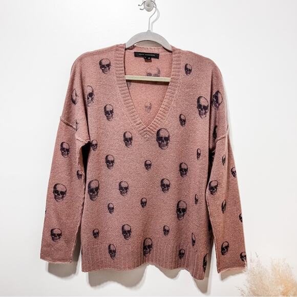 Skull Cashmere V-Neck Skull Print Cashmere Sweater from 360 Cashmere Size S - Picture 2 of 5
